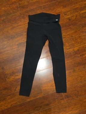 PINK Victoria's Secret Black Fold-Over Waist Leggings with Dog Logo